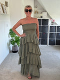Khaki Ruffle Bandeau Dress
