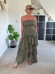 Khaki Ruffle Bandeau Dress