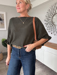 Khaki Frill Sleeve Batwing Jumper