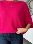 Hot Pink Frill Sleeve Batwing Jumper