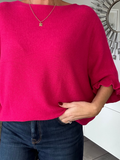 Hot Pink Frill Sleeve Batwing Jumper