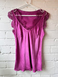 Raspberry Pink Silky/Lace V Neck Top
