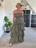 Khaki Ruffle Bandeau Dress