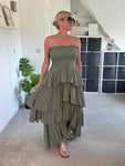 Khaki Ruffle Bandeau Dress