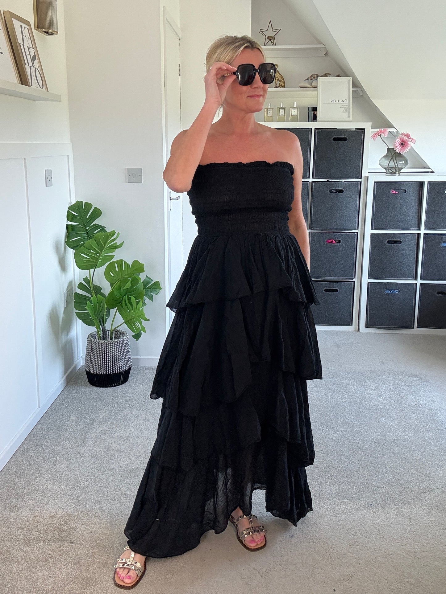 Khaki Ruffle Bandeau Dress