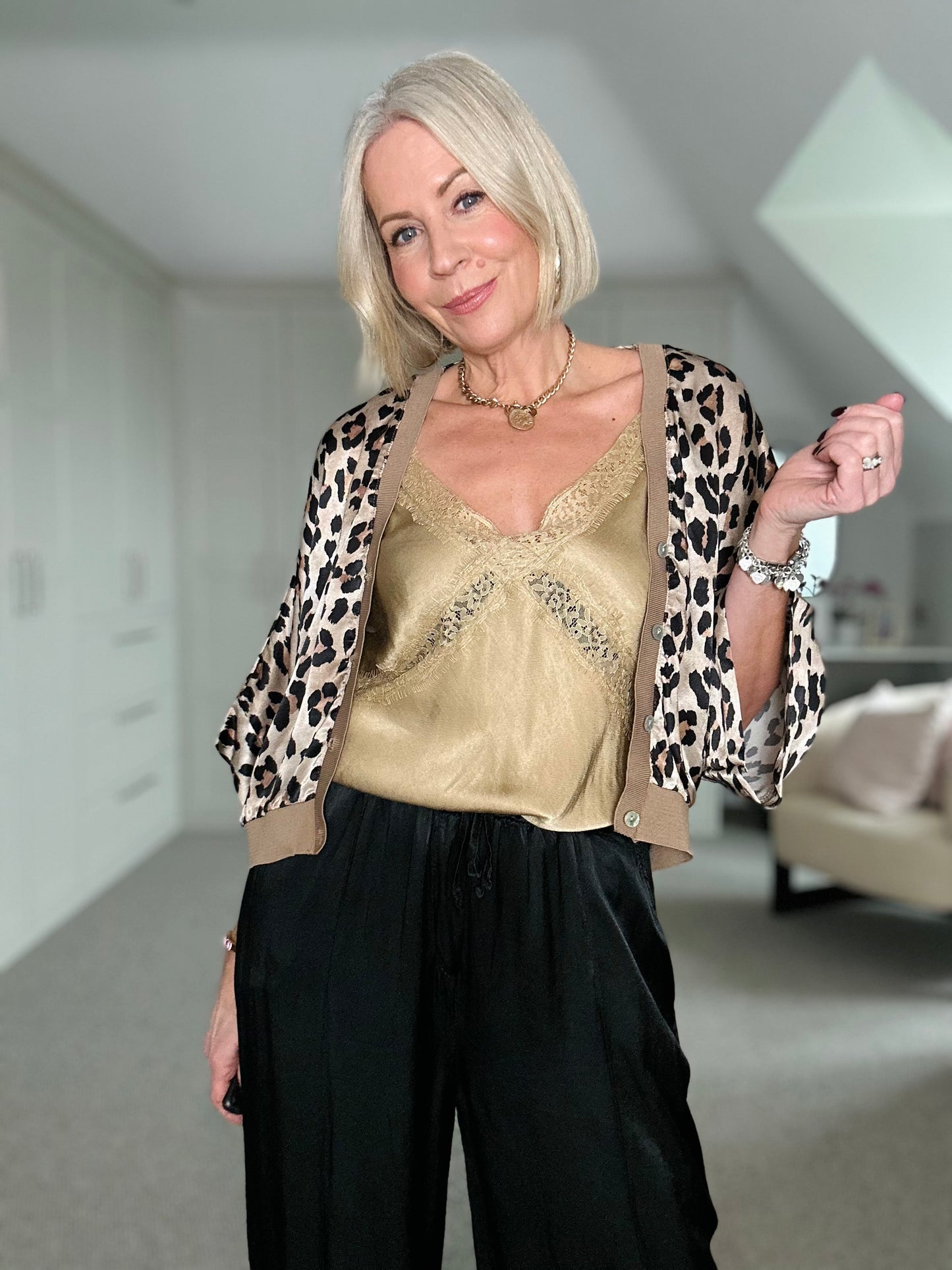 Emy Black Satin Wide Leg Trousers