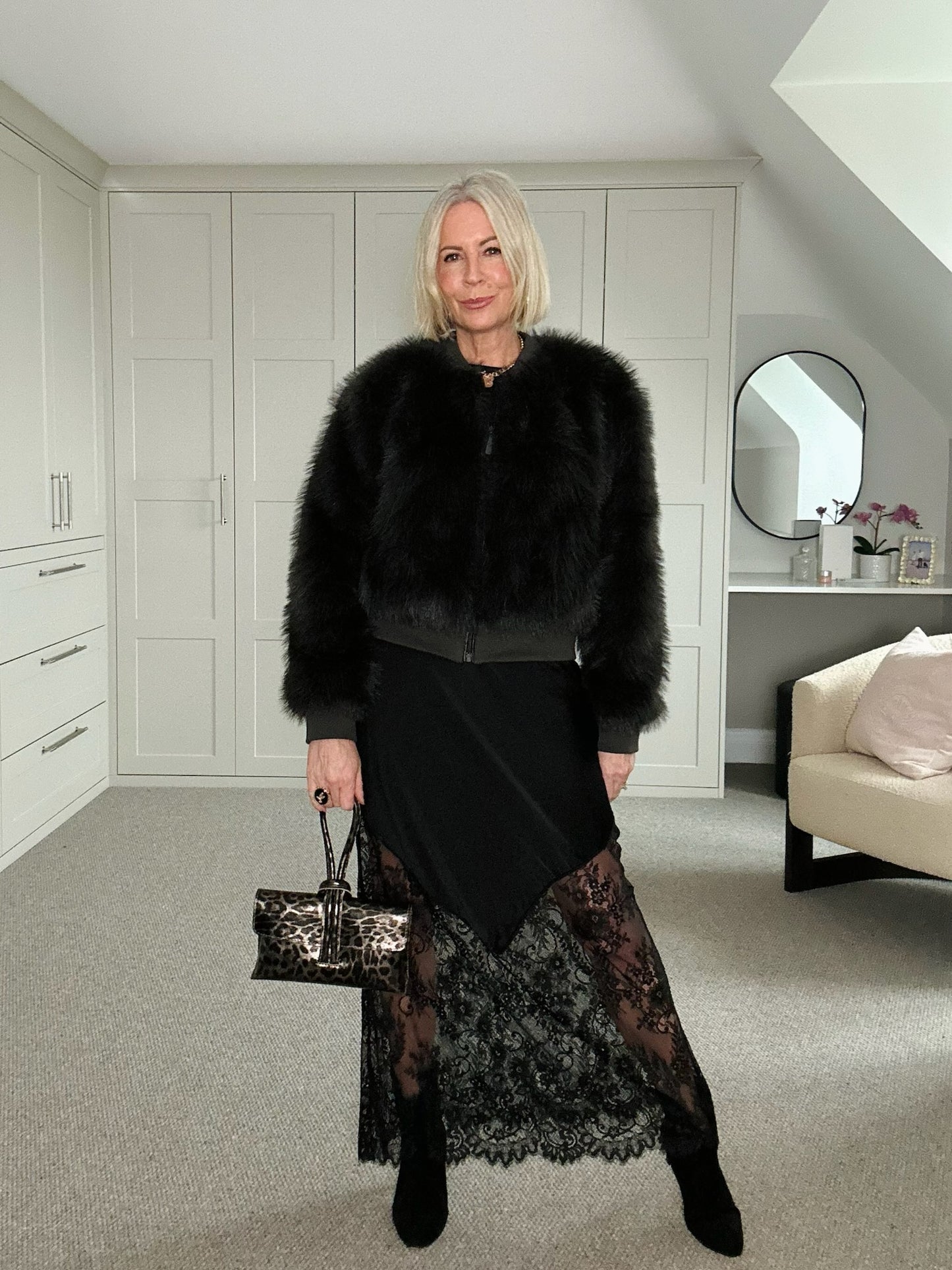 Black Satin Lace Detail Maxi Slip Skirt