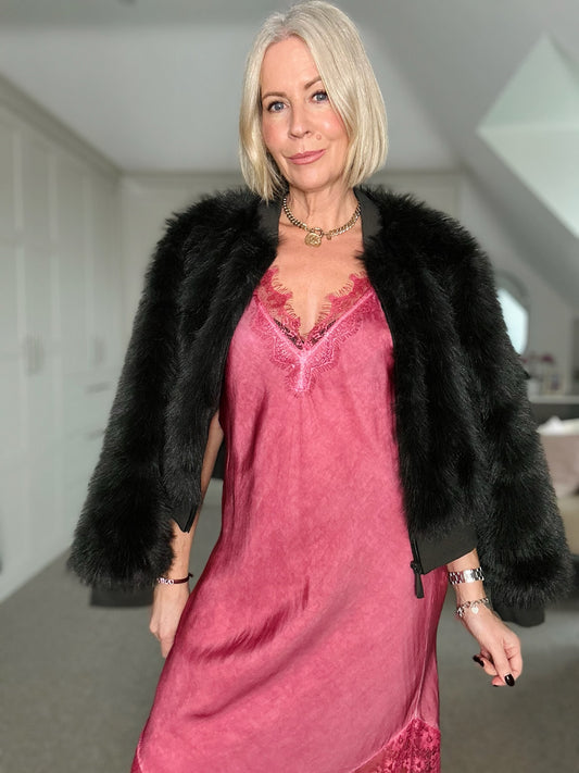 Burgundy Satin Lace V-Neck Maxi Slip Dress