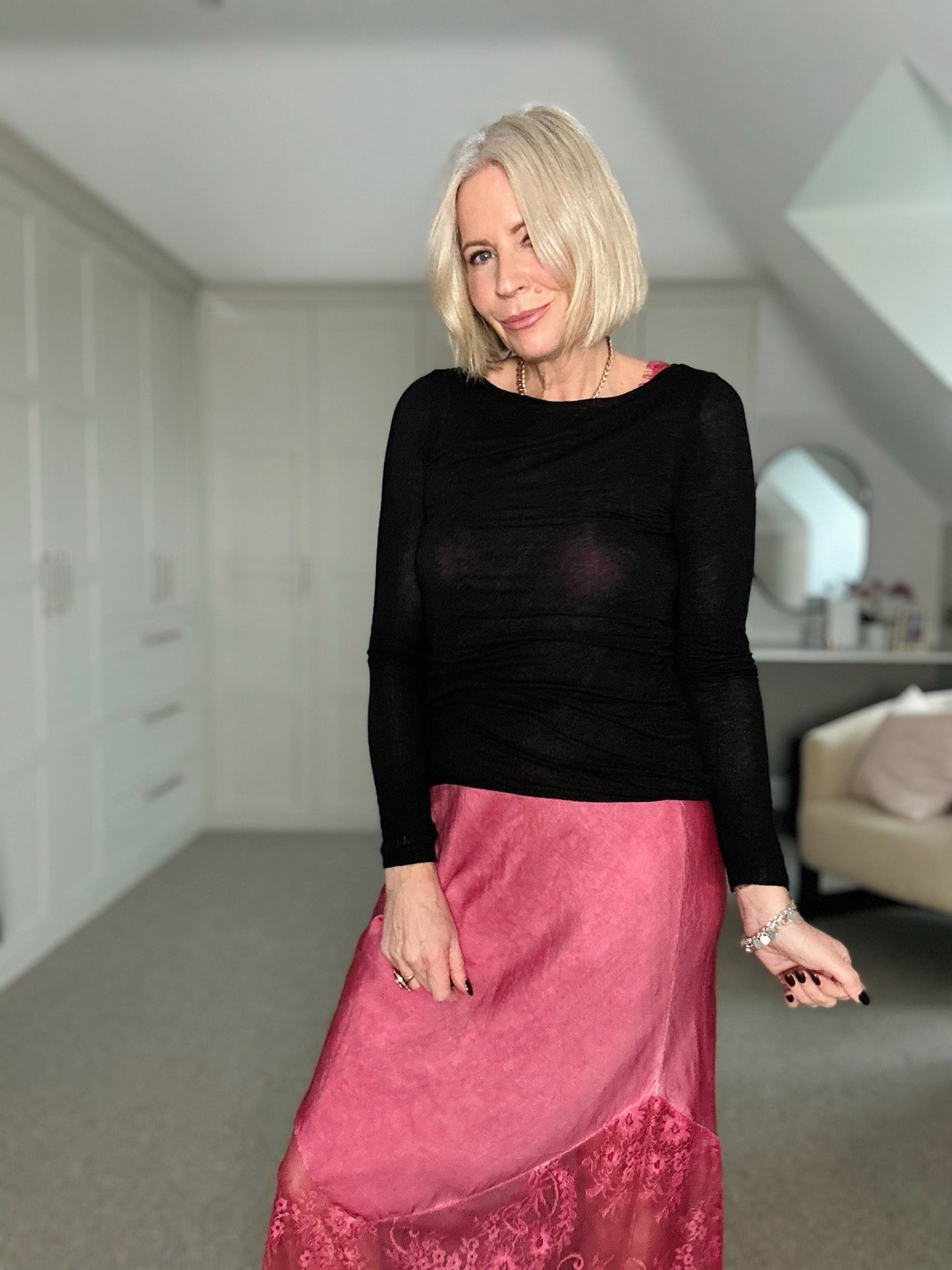 Burgundy Satin Lace V-Neck Maxi Slip Dress