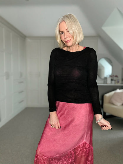 Burgundy Satin Lace V-Neck Maxi Slip Dress