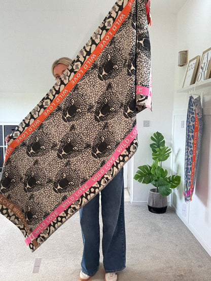 Black "Wild Love" Oversized Scarf