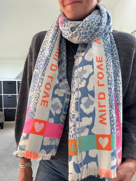 Blue "Wild Love" Oversized Scarf
