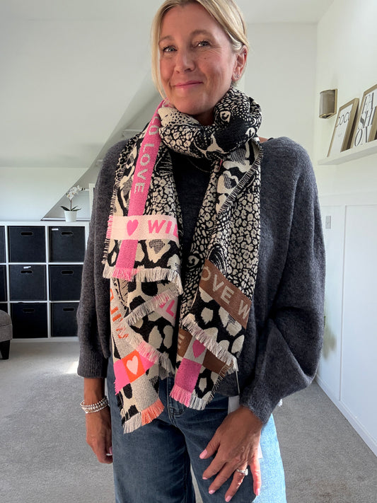 Black "Wild Love" Oversized Scarf