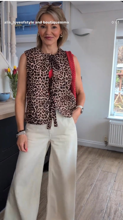 Leopard Lara Quilted Bow Tie Waistcoat