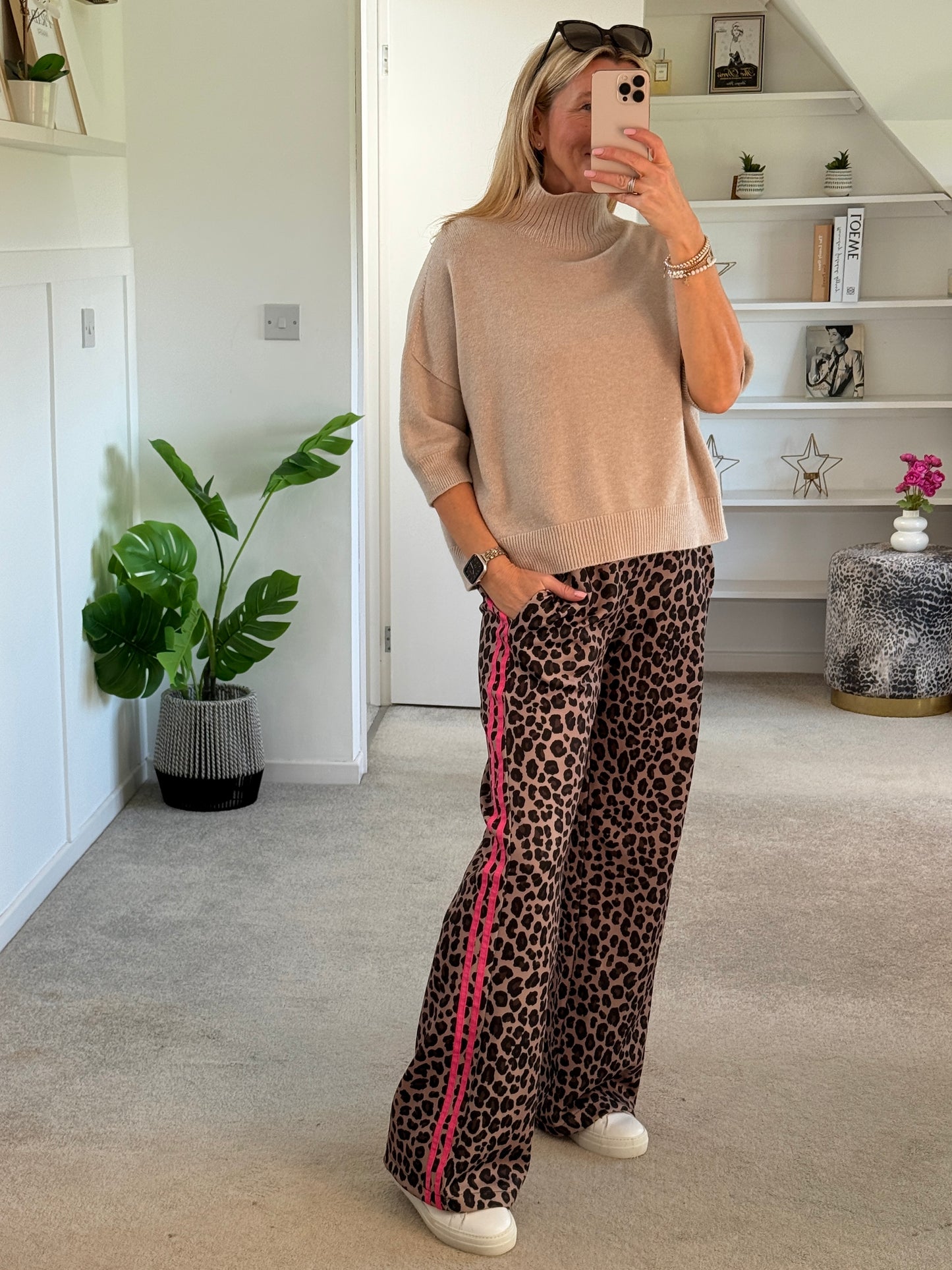 Beige Turtleneck 3/4 Sleeve Jumper