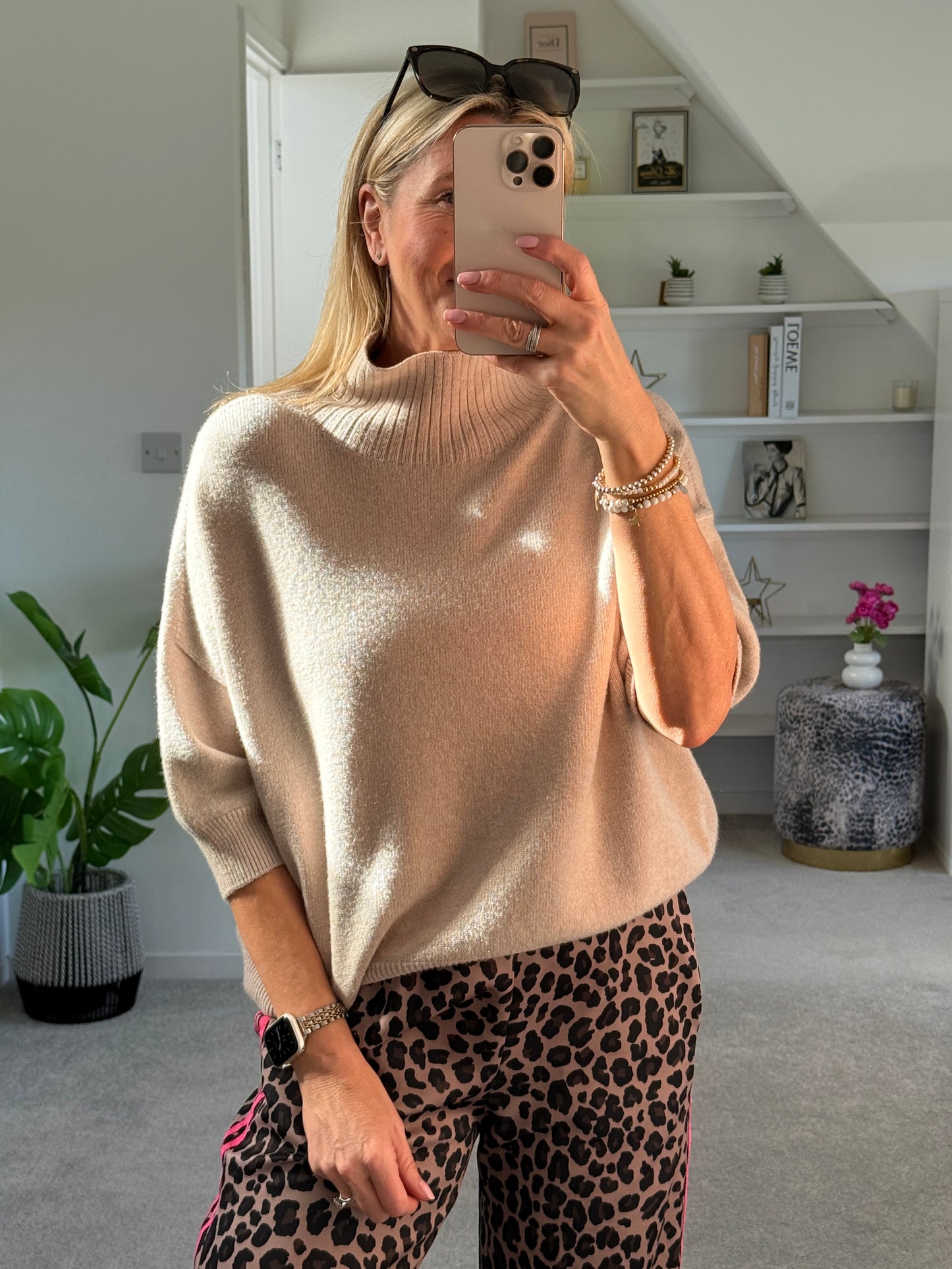 Beige Turtleneck 3/4 Sleeve Jumper