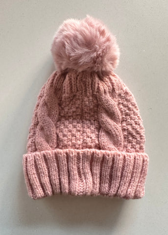 Pink Fleece Lined Pom Pom Hat