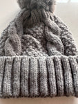 Grey Fleece Lined Pom Pom Hat