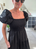 Black Puff Shoulder Maxi Dress