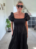 Black Puff Shoulder Maxi Dress