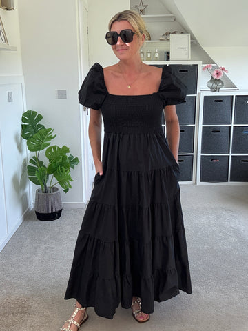 Black Puff Shoulder Maxi Dress