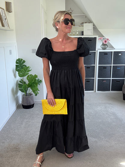 Yellow Puff Shoulder Maxi Dress