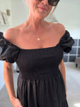 Black Puff Shoulder Maxi Dress