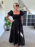Black Puff Shoulder Maxi Dress