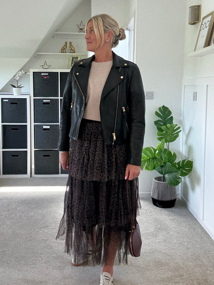 Stella Tiered Leopard Print Tulle Maxi Skirt