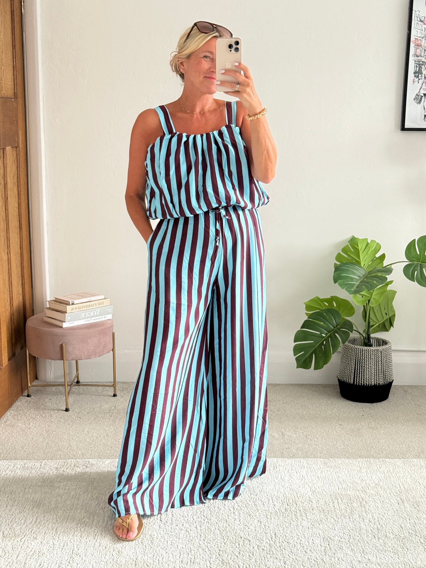 Blue/Plum Striped Wide Leg Co-Ord Set