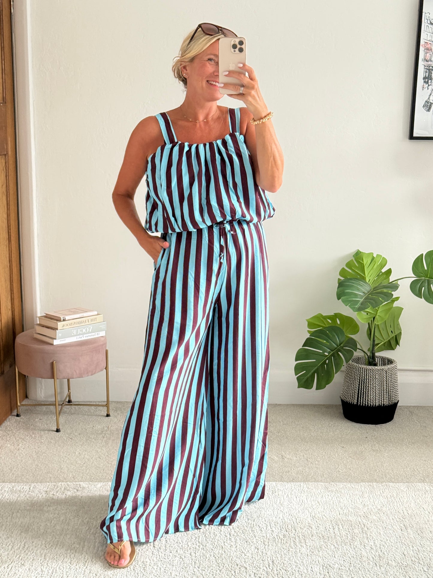 Blue/Plum Striped Wide Leg Co-Ord Set