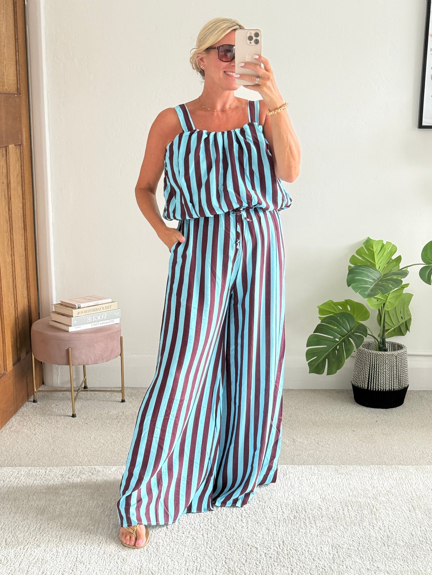 Blue/Plum Striped Wide Leg Co-Ord Set