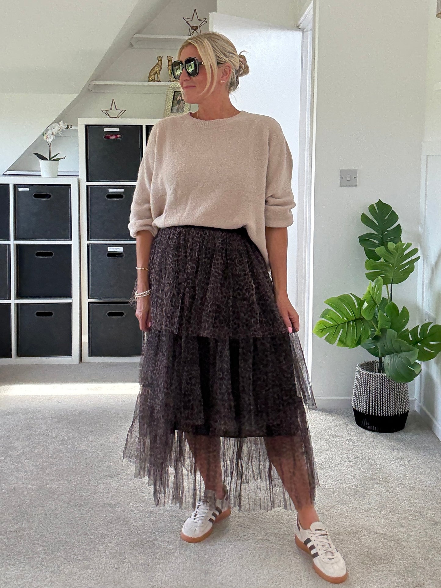 Stella Tiered Leopard Print Tulle Maxi Skirt