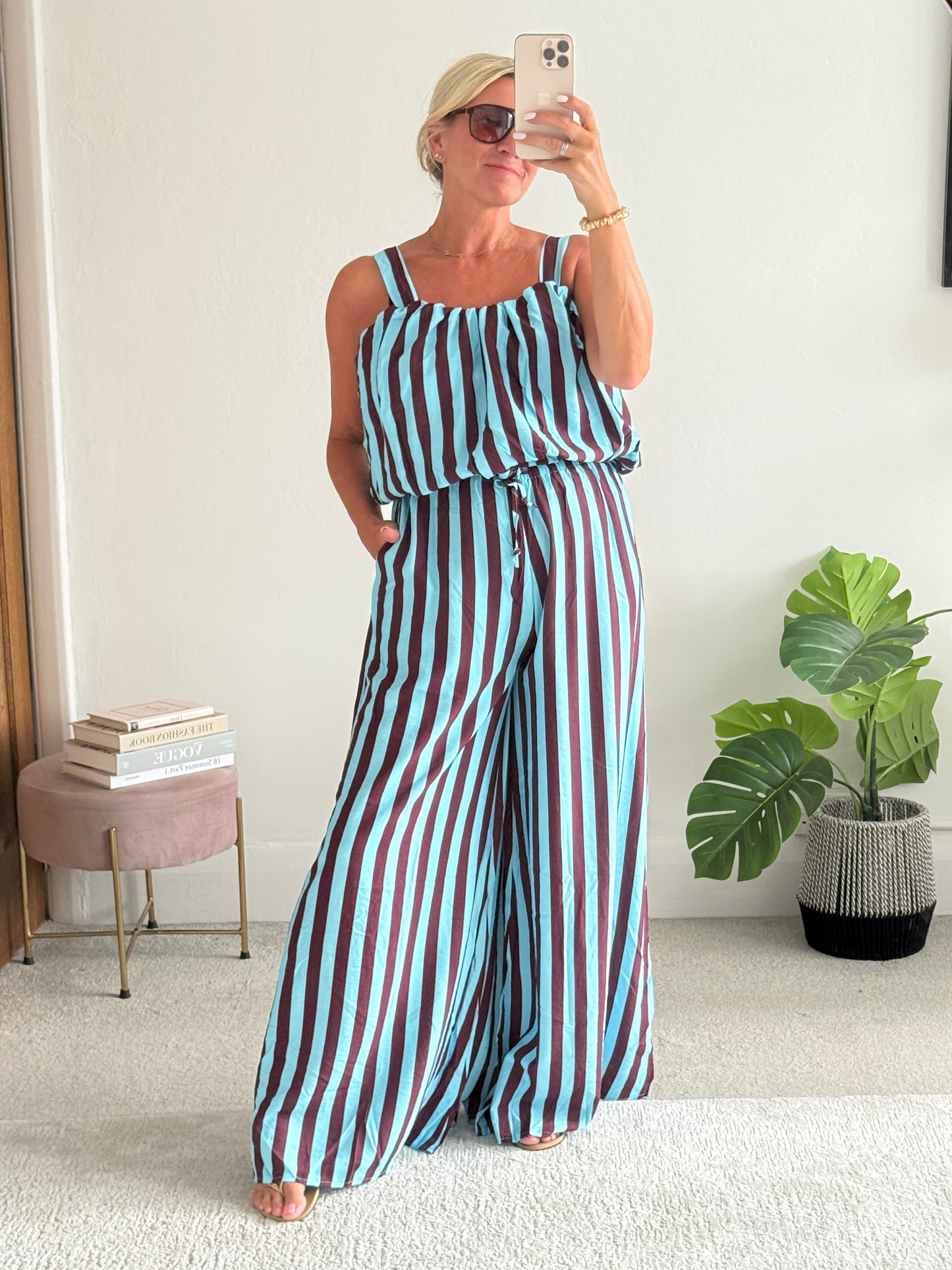 Blue/Plum Striped Wide Leg Co-Ord Set