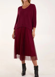 Burgundy 2 in 1 Batwing Jumper Dress