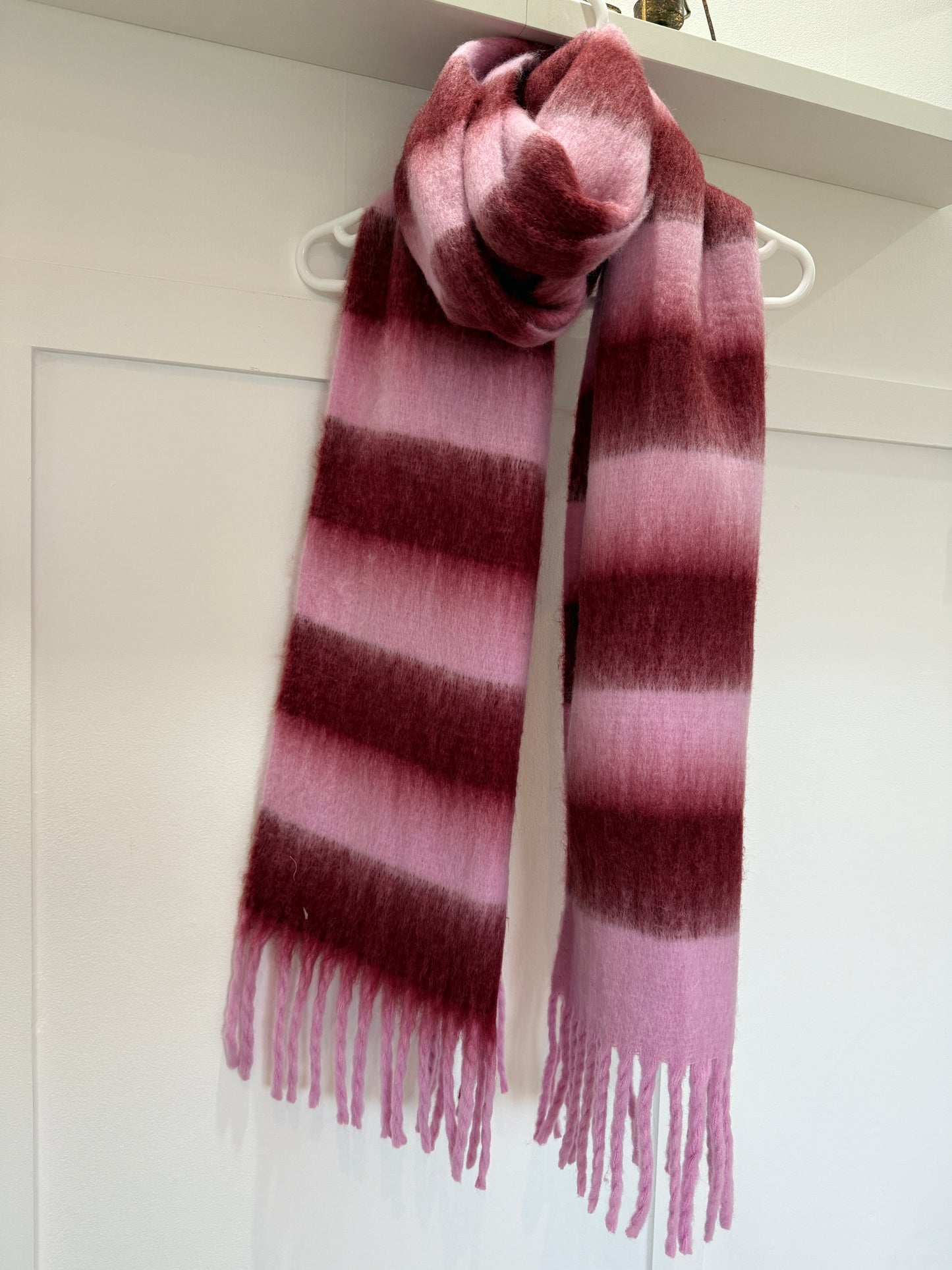 Pink/Burgundy Cosy Striped Winter Scarf