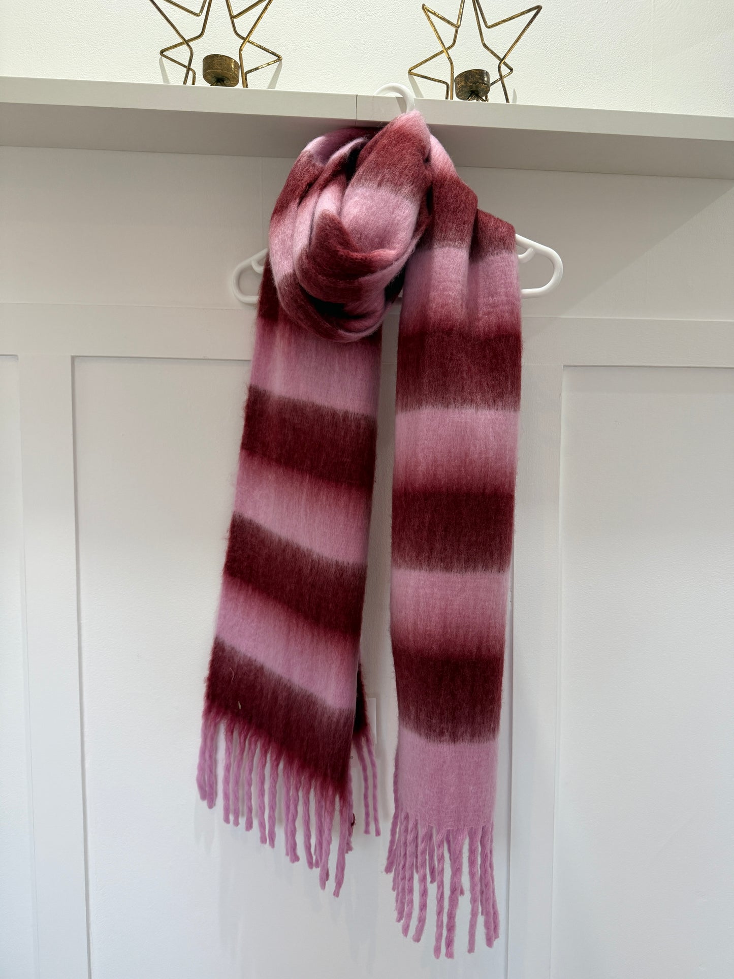 Pink/Burgundy Cosy Striped Winter Scarf