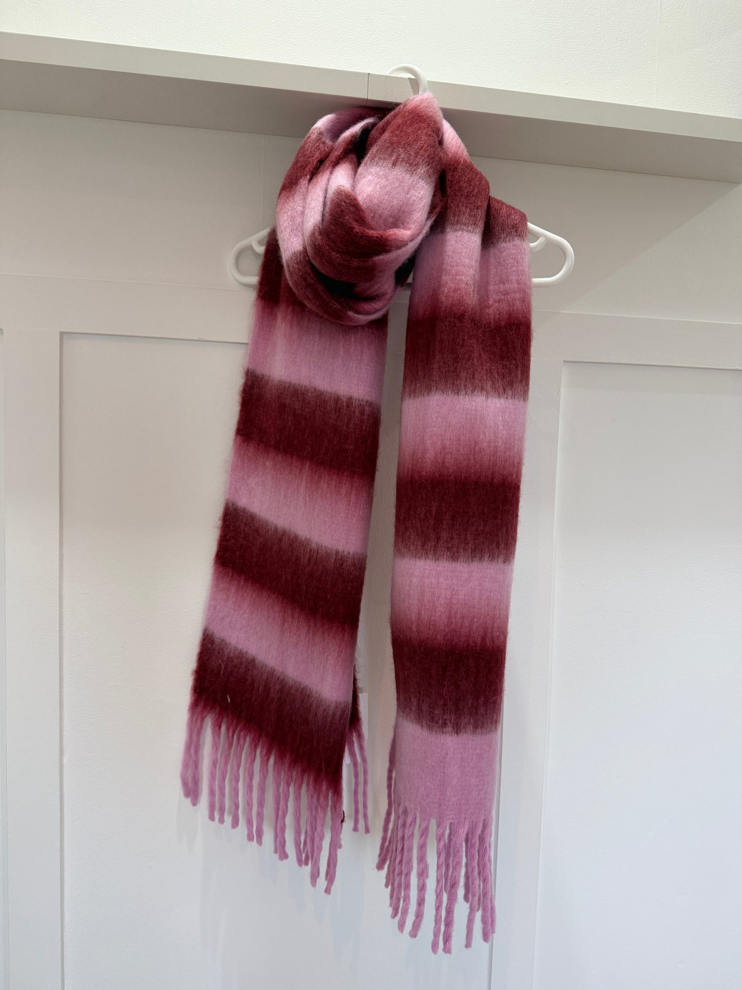 Pink/Burgundy Cosy Striped Winter Scarf