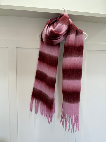 Pink/Burgundy Cosy Striped Winter Scarf
