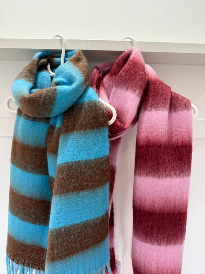 Pink/Burgundy Cosy Striped Winter Scarf