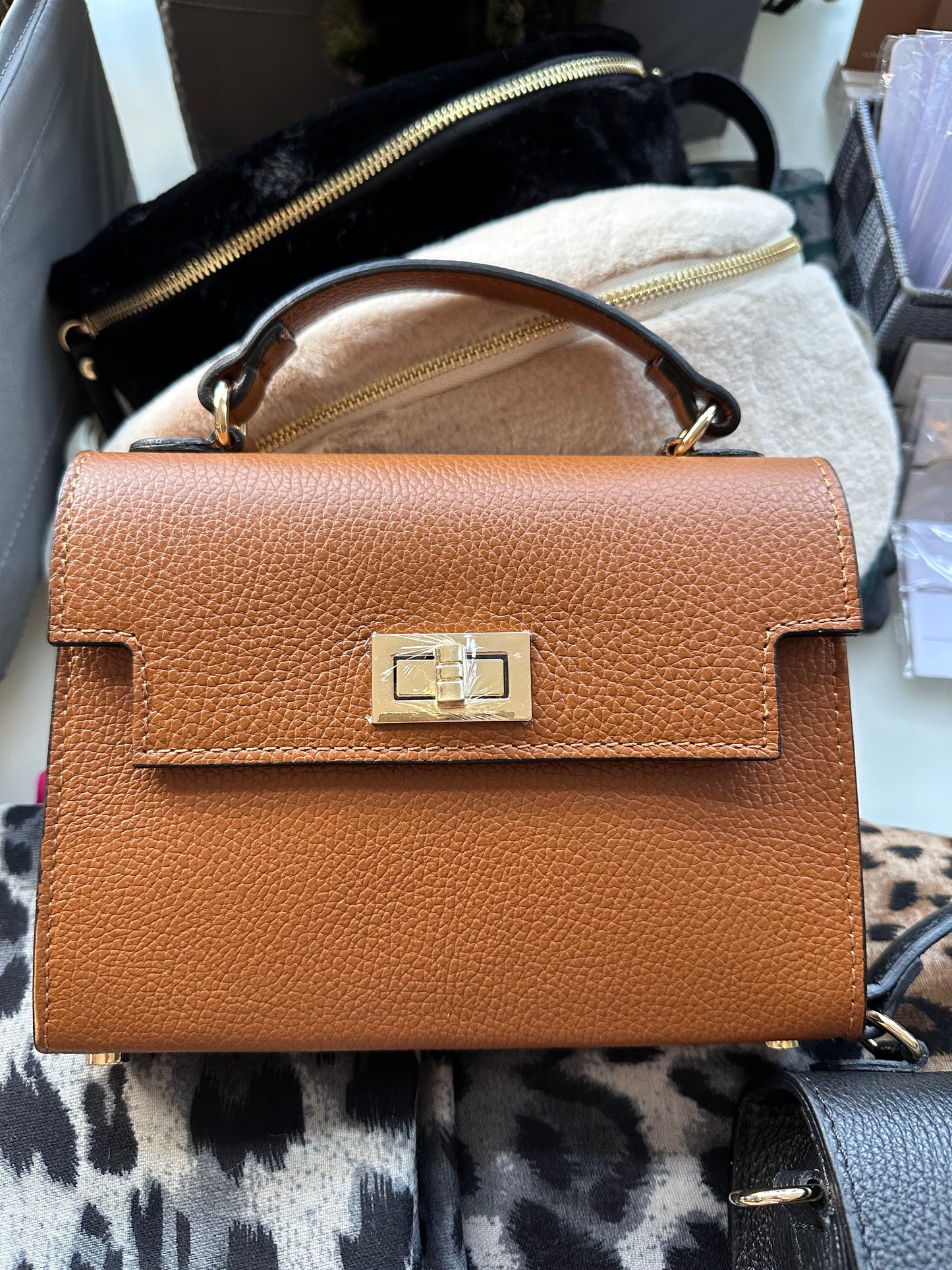 Tan Mini Leather Grab Bag