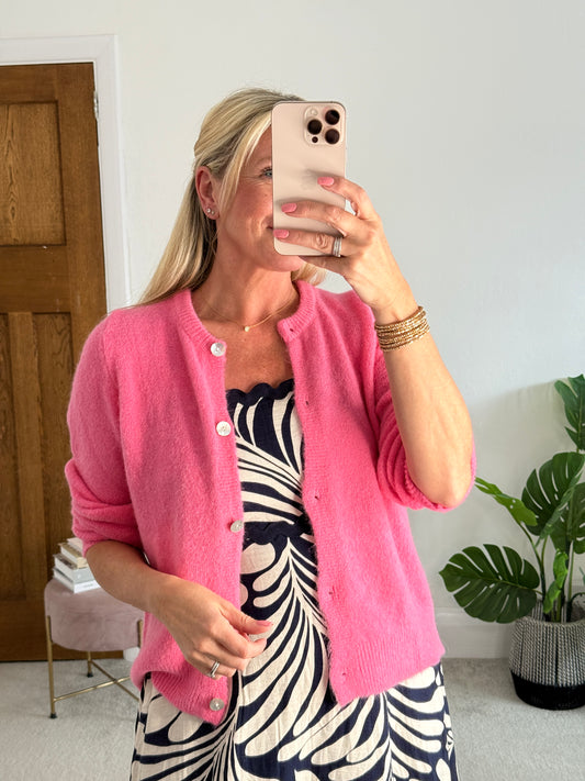 Bubblegum Pink Alpaca Mix Button Cardigan