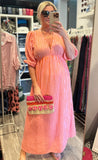 Pink/Orange Stripe Cheesecloth Dress