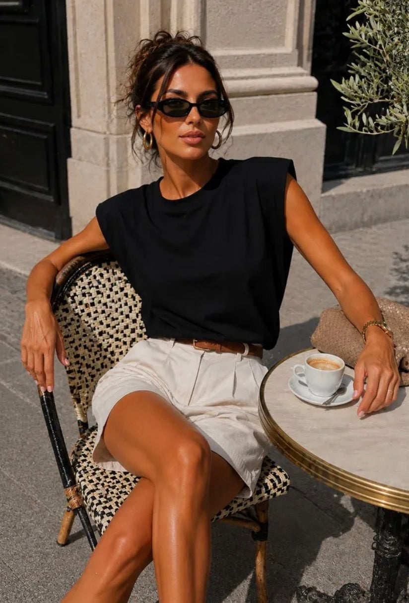 Black Structured Shoulder T-Shirt - PRE ORDER