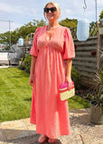 Pink/Orange Stripe Cheesecloth Dress