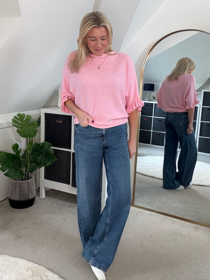 Light Oatmeal Frill Sleeve Jumper