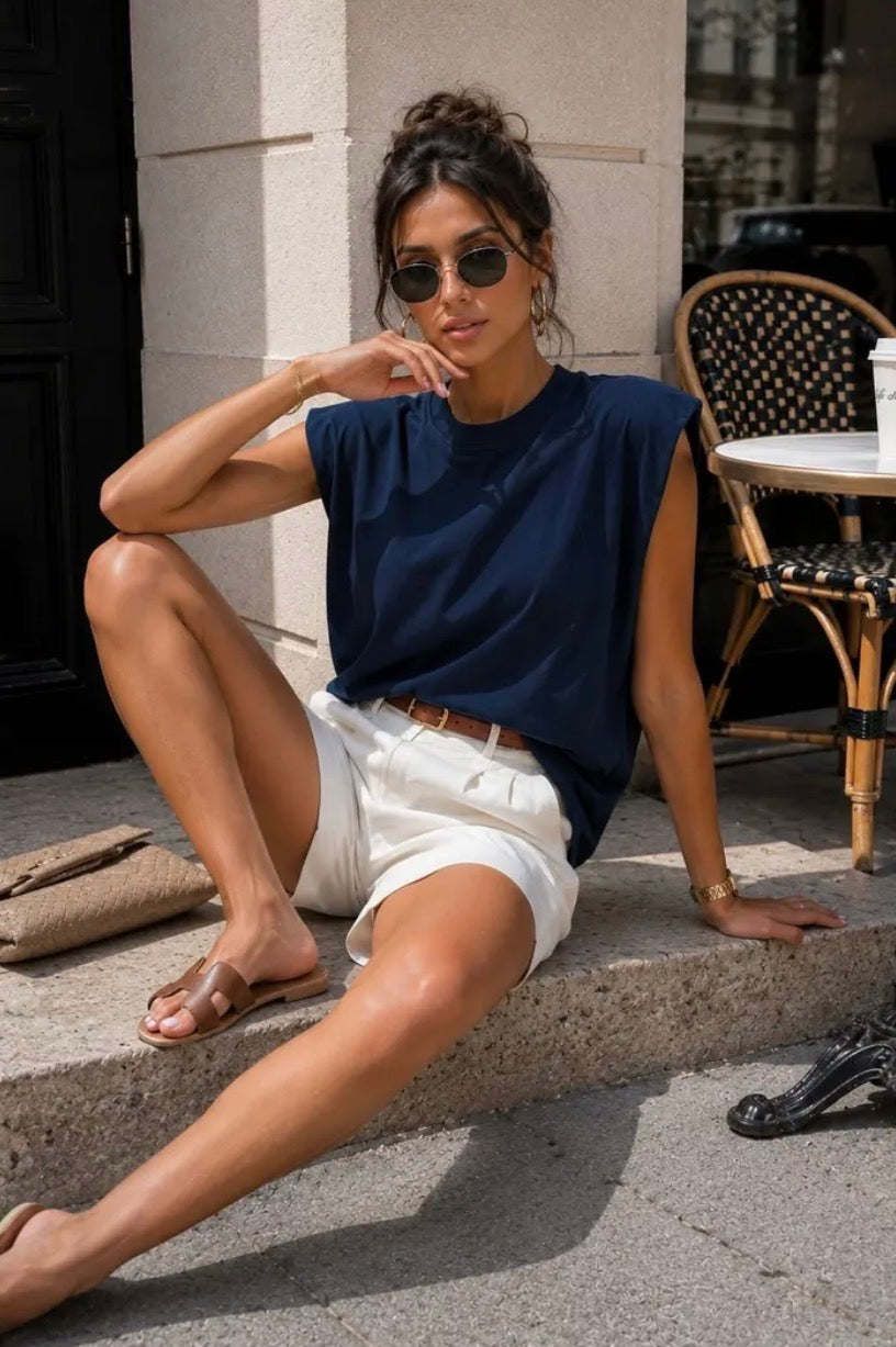 Black Structured Shoulder T-Shirt - PRE ORDER