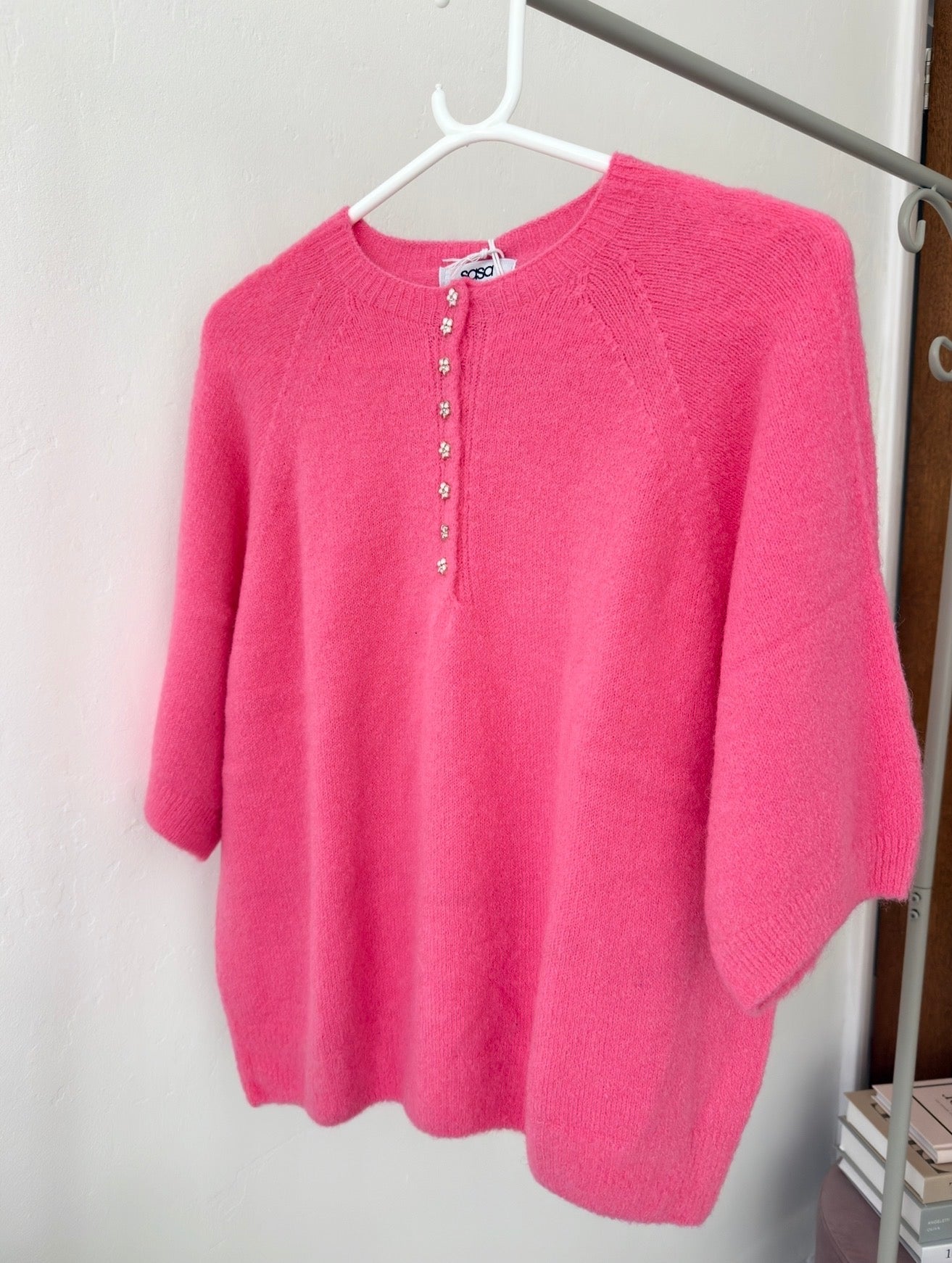 Navy Alpaca Mix Diamanté Button Jumper