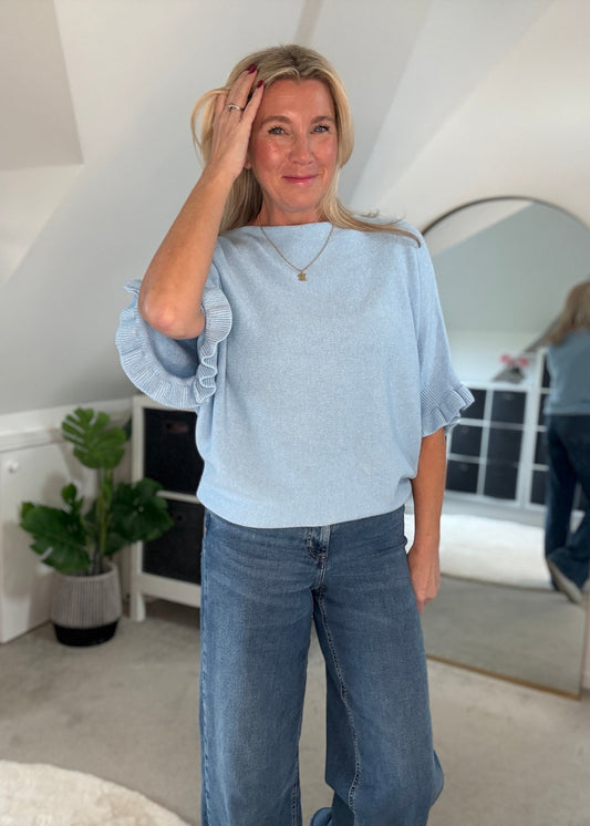 Pastel Blue Frill Sleeve Jumper
