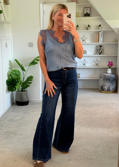 Beige Wide Panel Leg Jeans